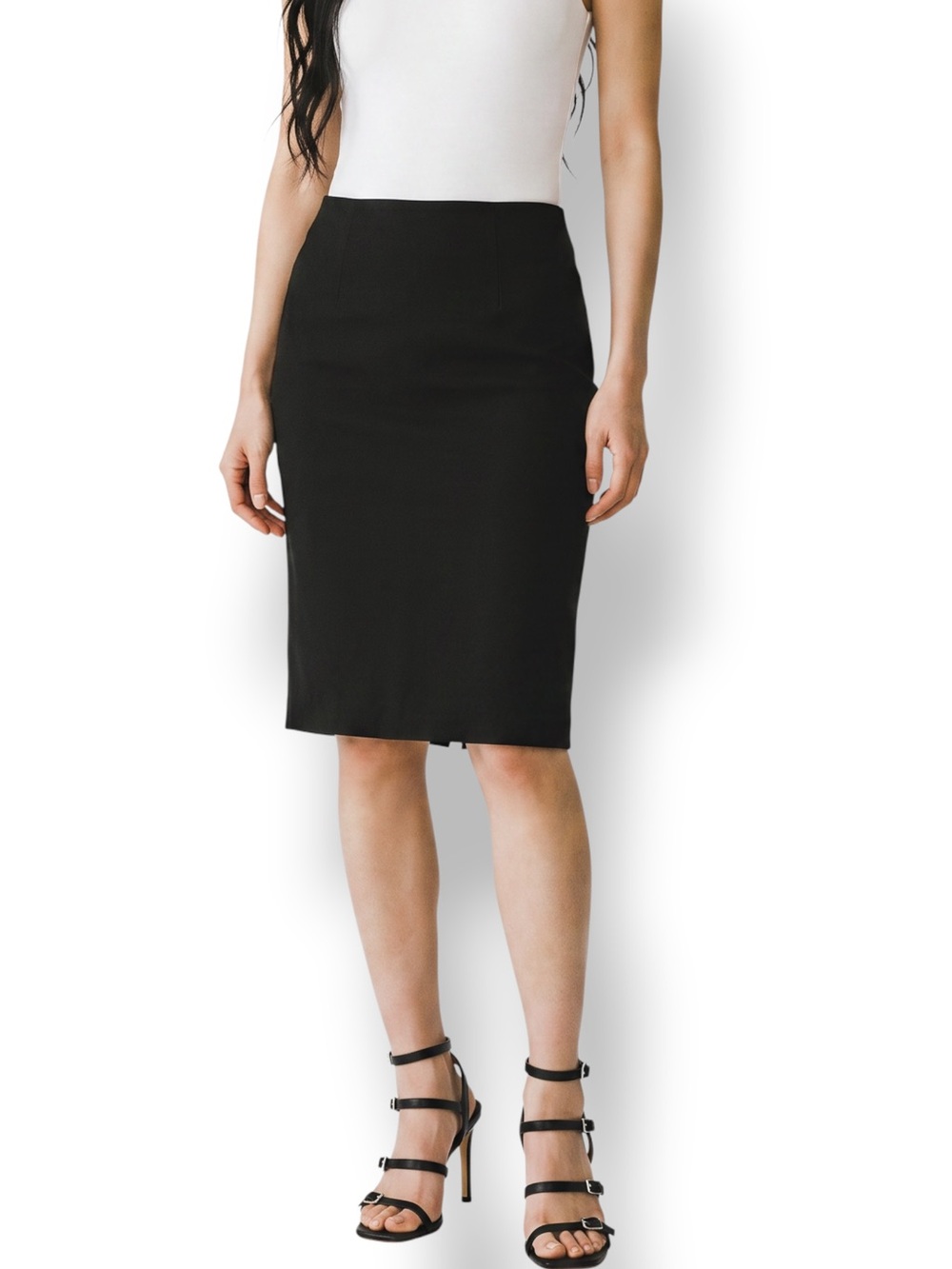 4/$20 Moda International Black Stretch Pencil Skirt Back Slit Small
